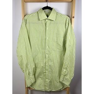 Peter Millar Button Down Dress Shirt Mens Medium Green And White Checkered